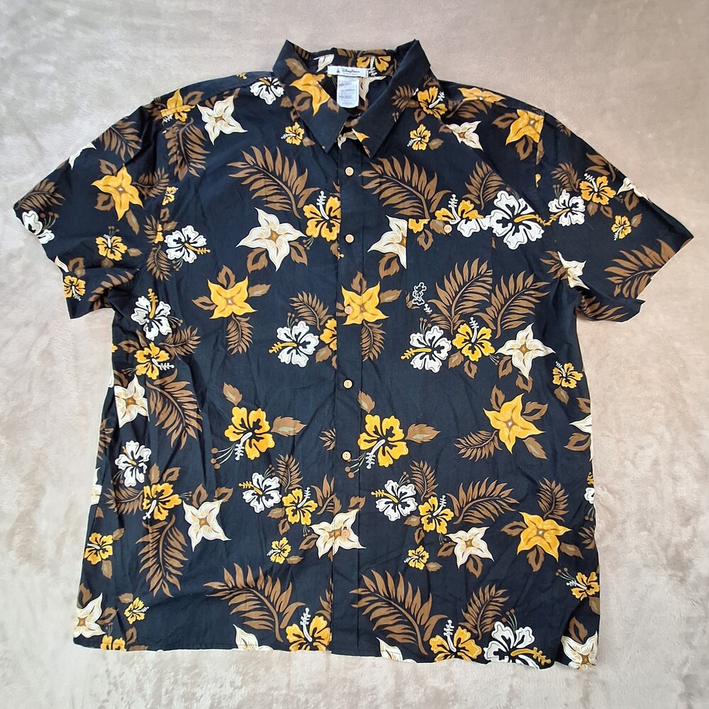 Disney Parks Hawaiian Shirt Mens 3XL XXXL Floral Flower All Over Print Button